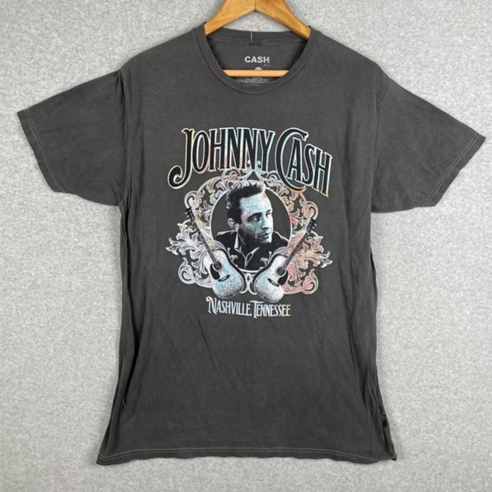 Johnny Cash Shirt Mens Medium Gray Distressed Country Music Nashville Tennessee